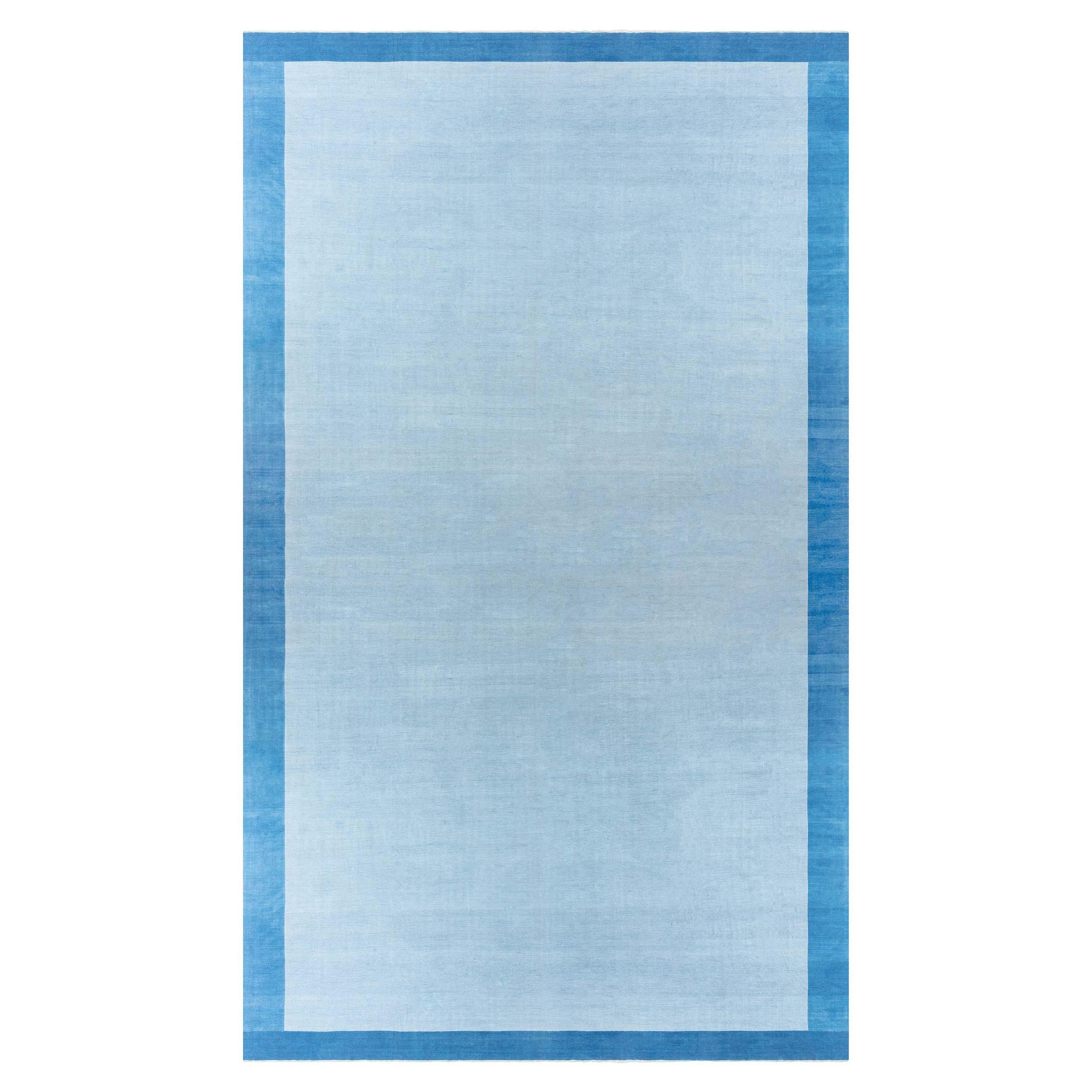 Grand tapis indien Dhurrie bleu vintage