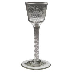 Antique Rare Masonic Engraved Opaque Twist Stem Georgian Wine Glass c1760