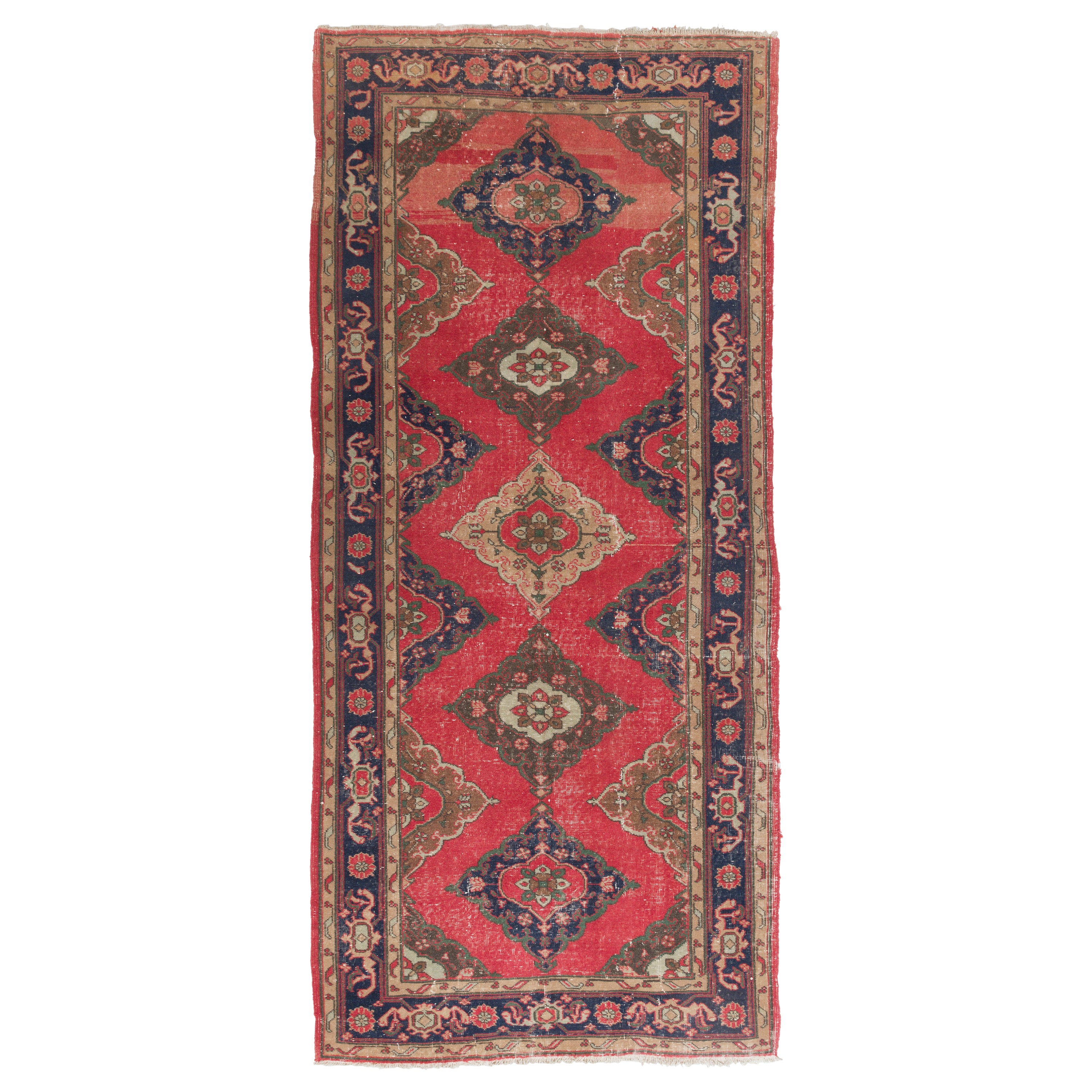 5x11 Ft One-of-a-Kind Vintage Runner Rug. Handmade Turkish Carpet for Hallway For Sale