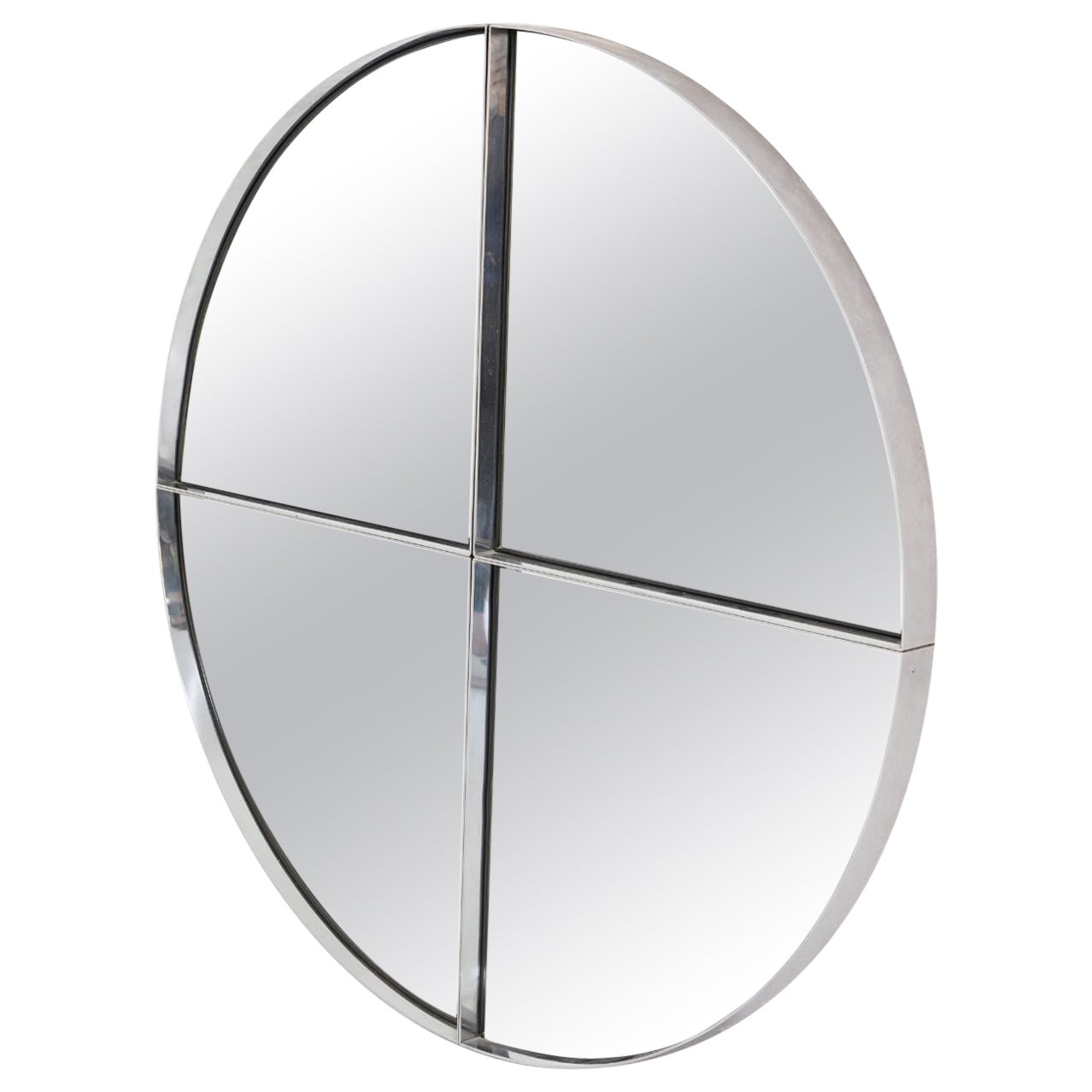 Large Steel Metal Round Mirror by Vittorio Introini for Saporiti. Italy, 1970s For Sale