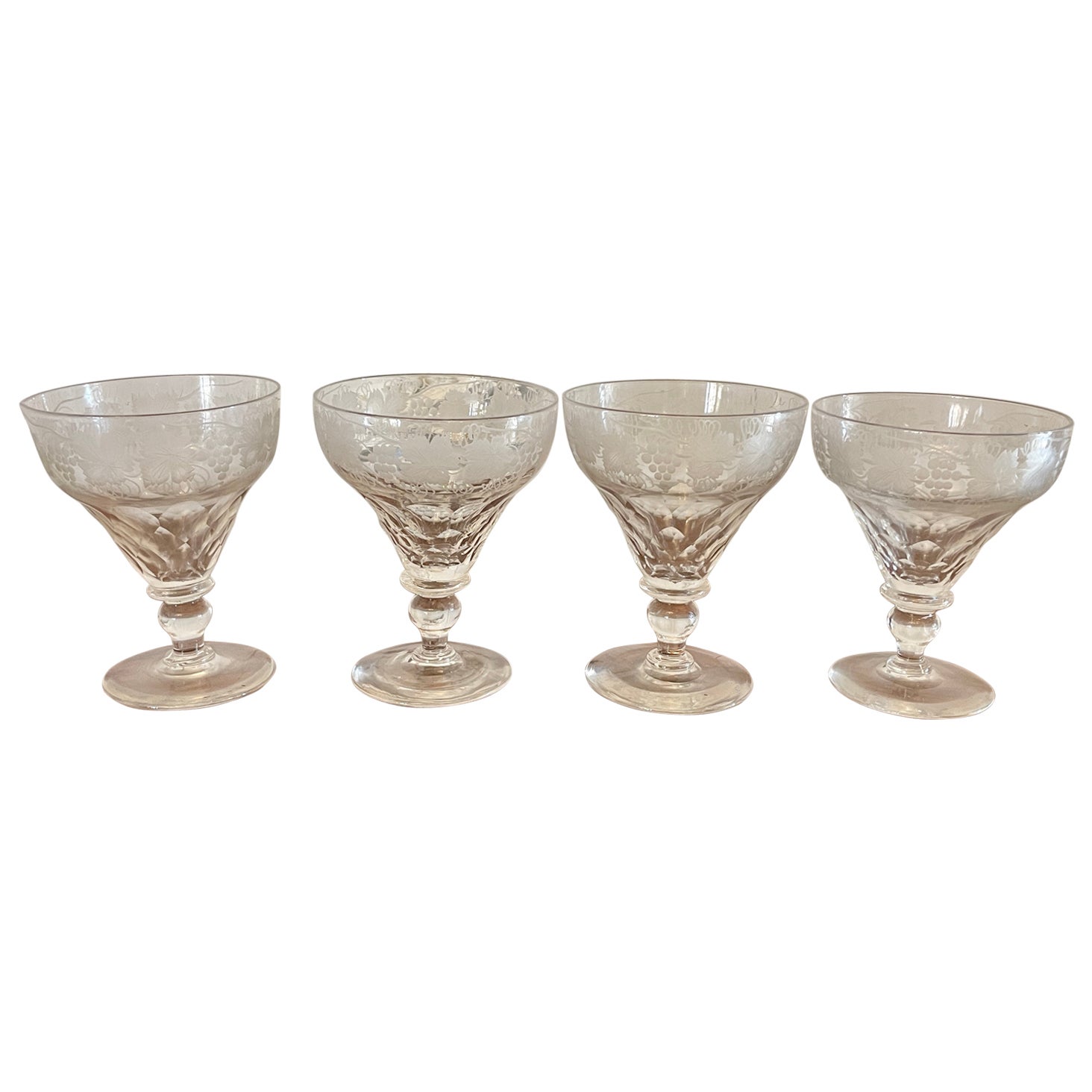 Unusual Large Set of 4 Antique Victorian Quality Engraved Glasses 