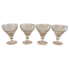 Grand ensemble inhabituel de 4 verres gravés de qualité victorienne ancienne 