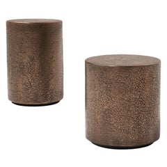 Corallo, Table basse en métal liquide bronze avec surface gaufrée.
