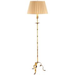 French Gilded Metal Floor Lamp, 1940s