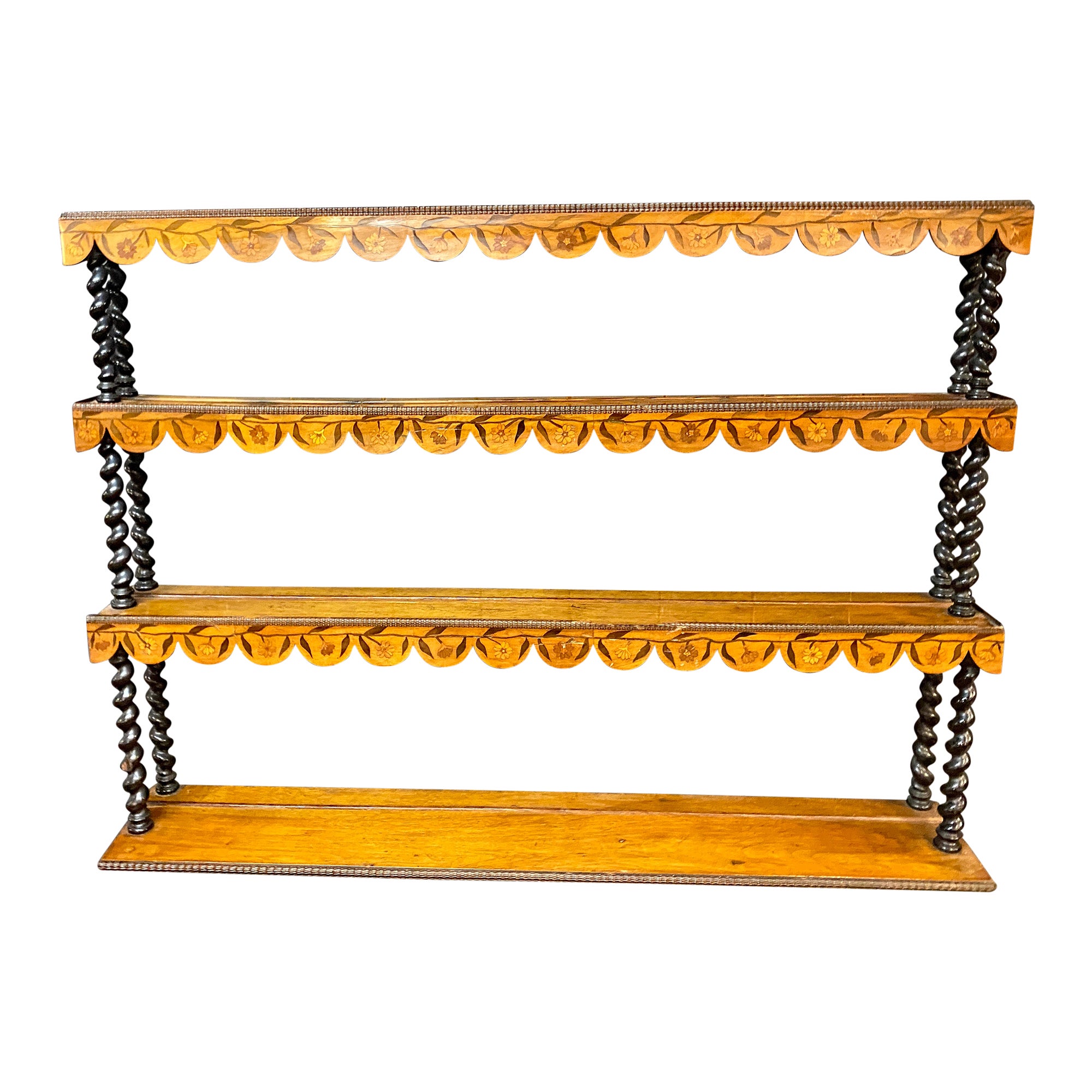 charming large shelf in lacquered wood, and inlaid with different flowers