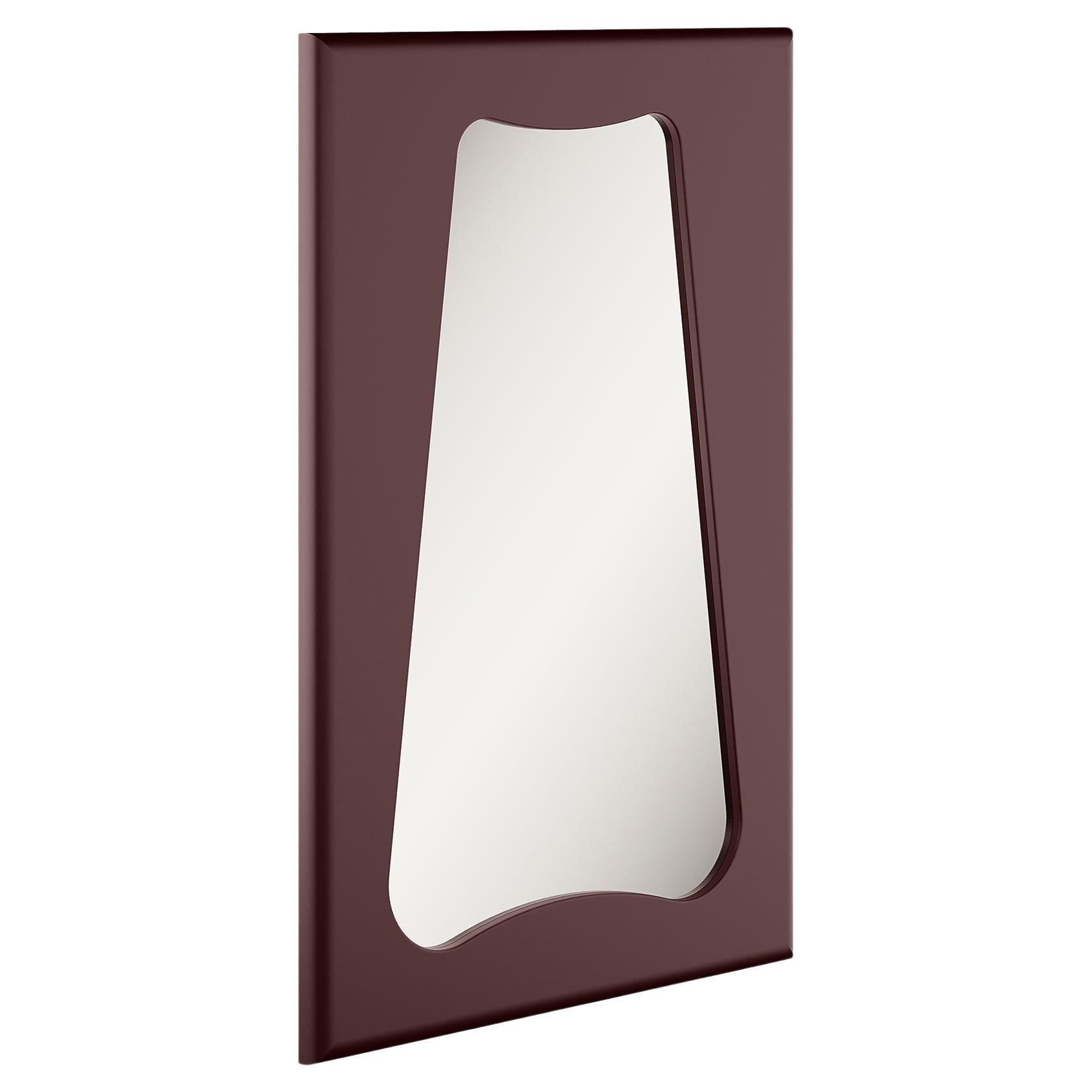 Modern Minimalist Customizable Framed Mirror Dark Red Noire Matte Wood Lacquer For Sale