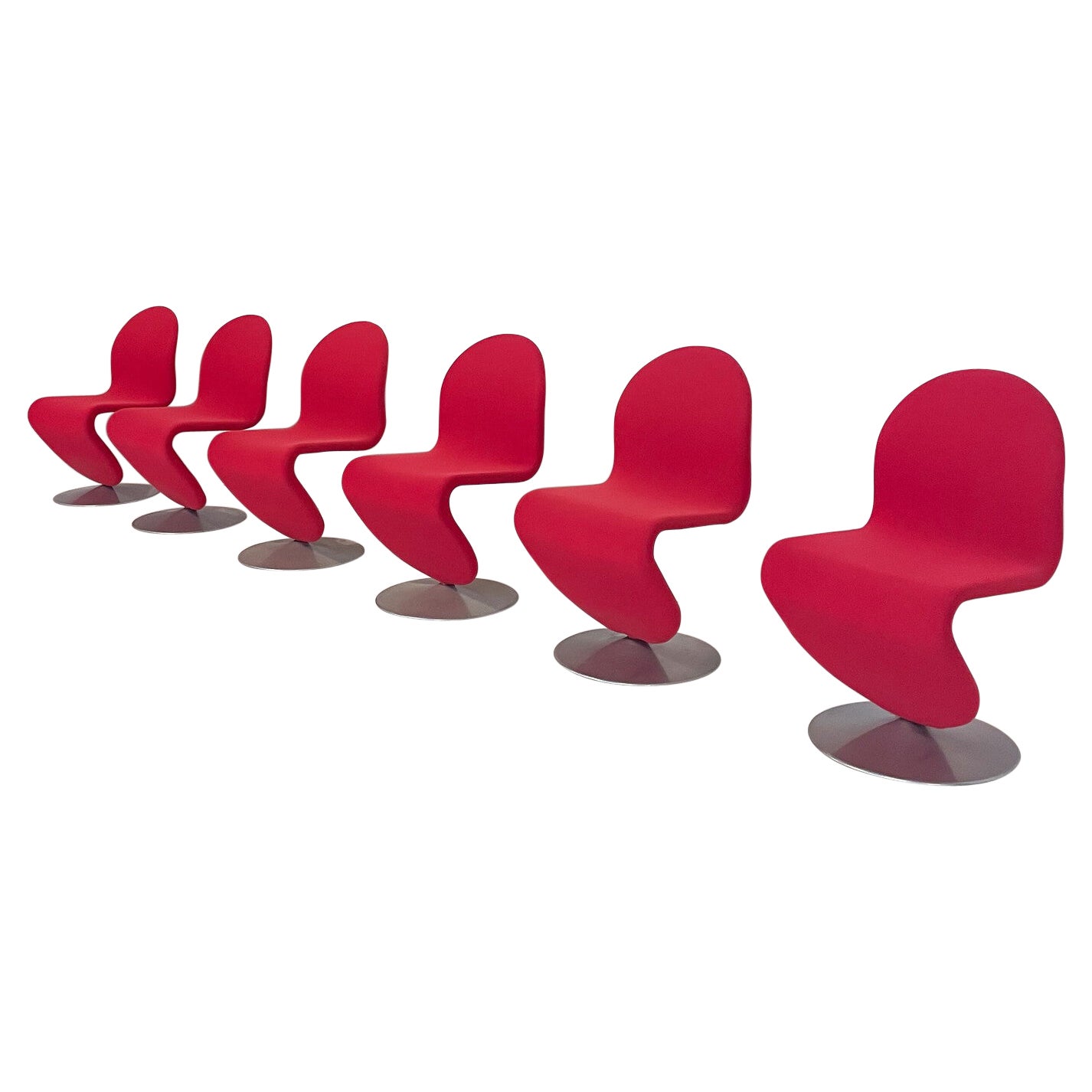Mid-Century Modern Set of 6 Red System 123 Chairs by Verner Panton, 1973 For Sale