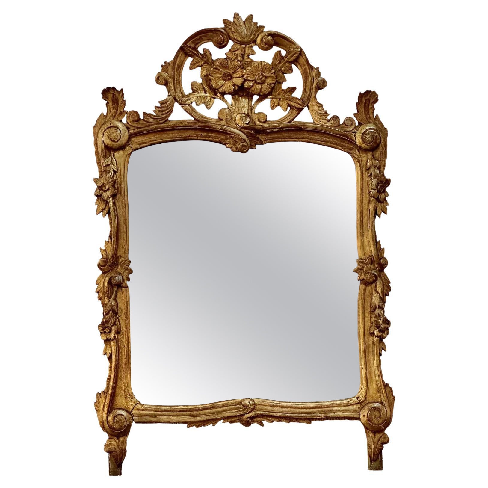 French Provincial Mirror with Floral and Foliate Carvings