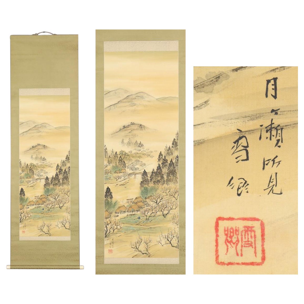 Lovely Japanese Taisho Scroll Tateno Setsugo Nihonga Working the Land For Sale
