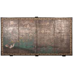 Four-Panel Japanese Painted Floor Screen
