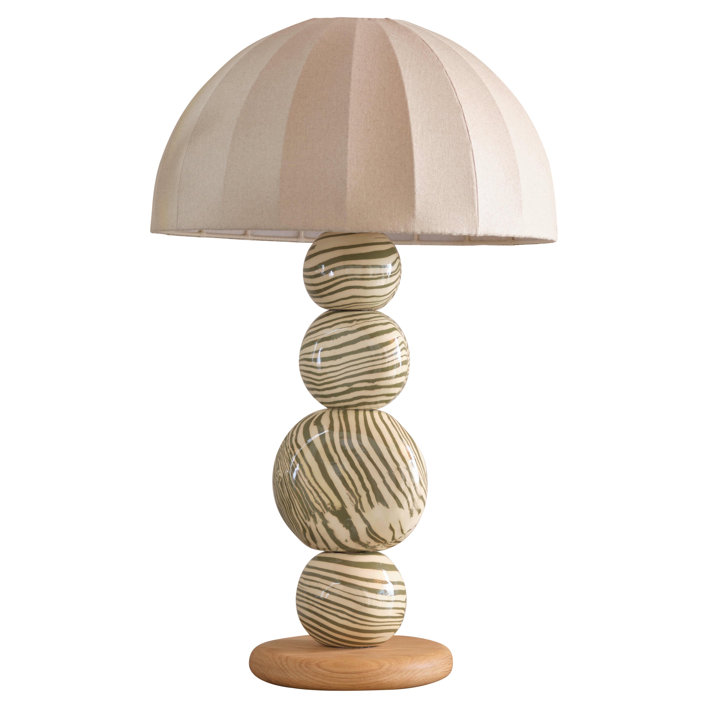 Henry Holland Studio Handmade Green and White Ceramic Sphere Table Lamp For Sale