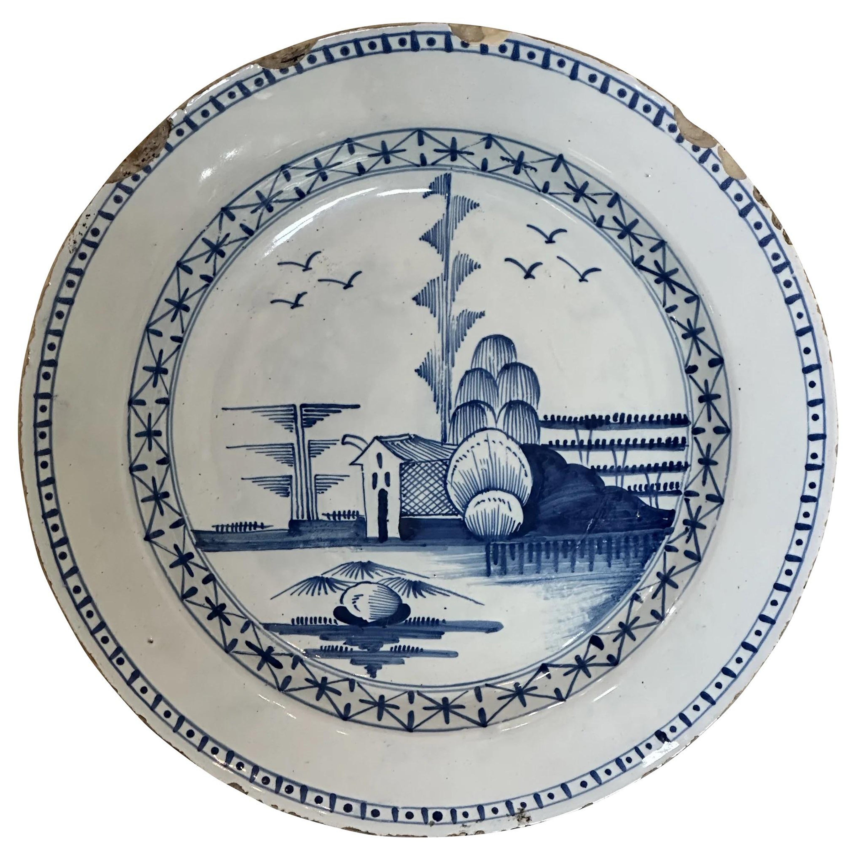 Blue and White Delft Charger, London For Sale