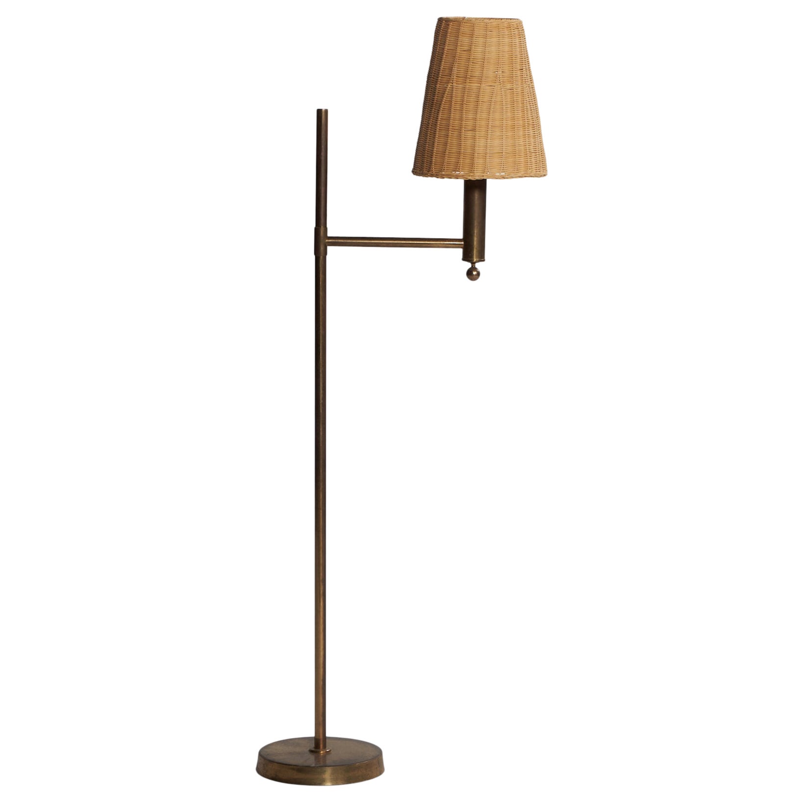 Bergboms, Floor Lamp, Brass, Rattan, Sweden, 1960s