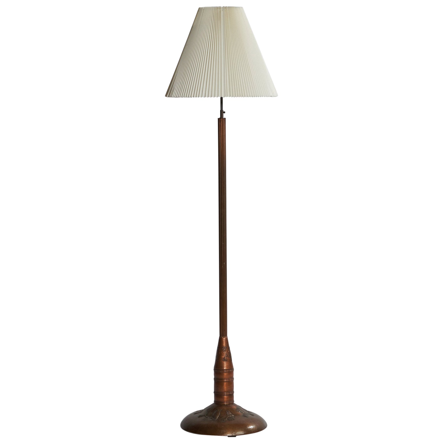 Swedish Designer, Sizeable Floor Lamp, Copper, Paper, Sweden, 1920s For Sale