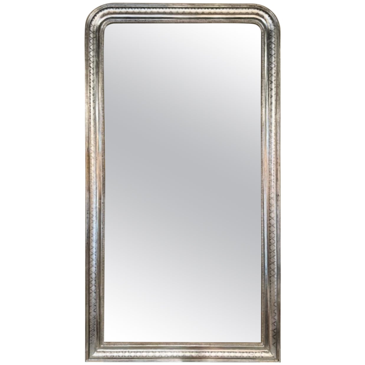 Large Scale Louis Philippe Silver Leaf Mirrors with X Pattern For Sale
