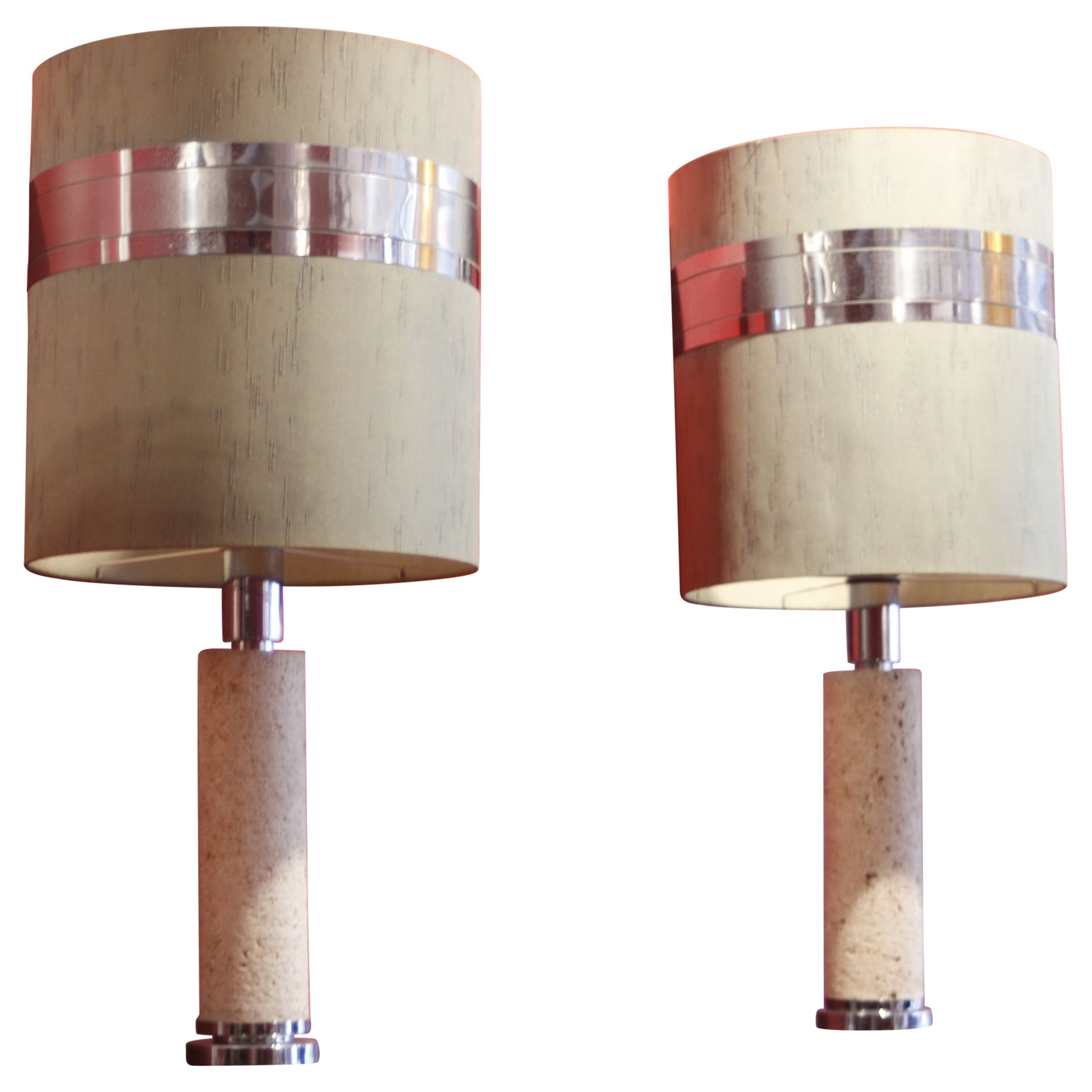 Pair of Italian travertine lamps by ce va study Firenze, 1970s For Sale