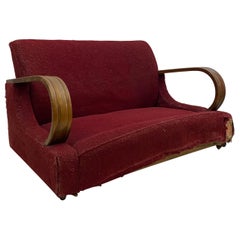 Vintage Art Deco 1940s Red Two Seater Distressed Sofa Restoration Project As Seen Poirot