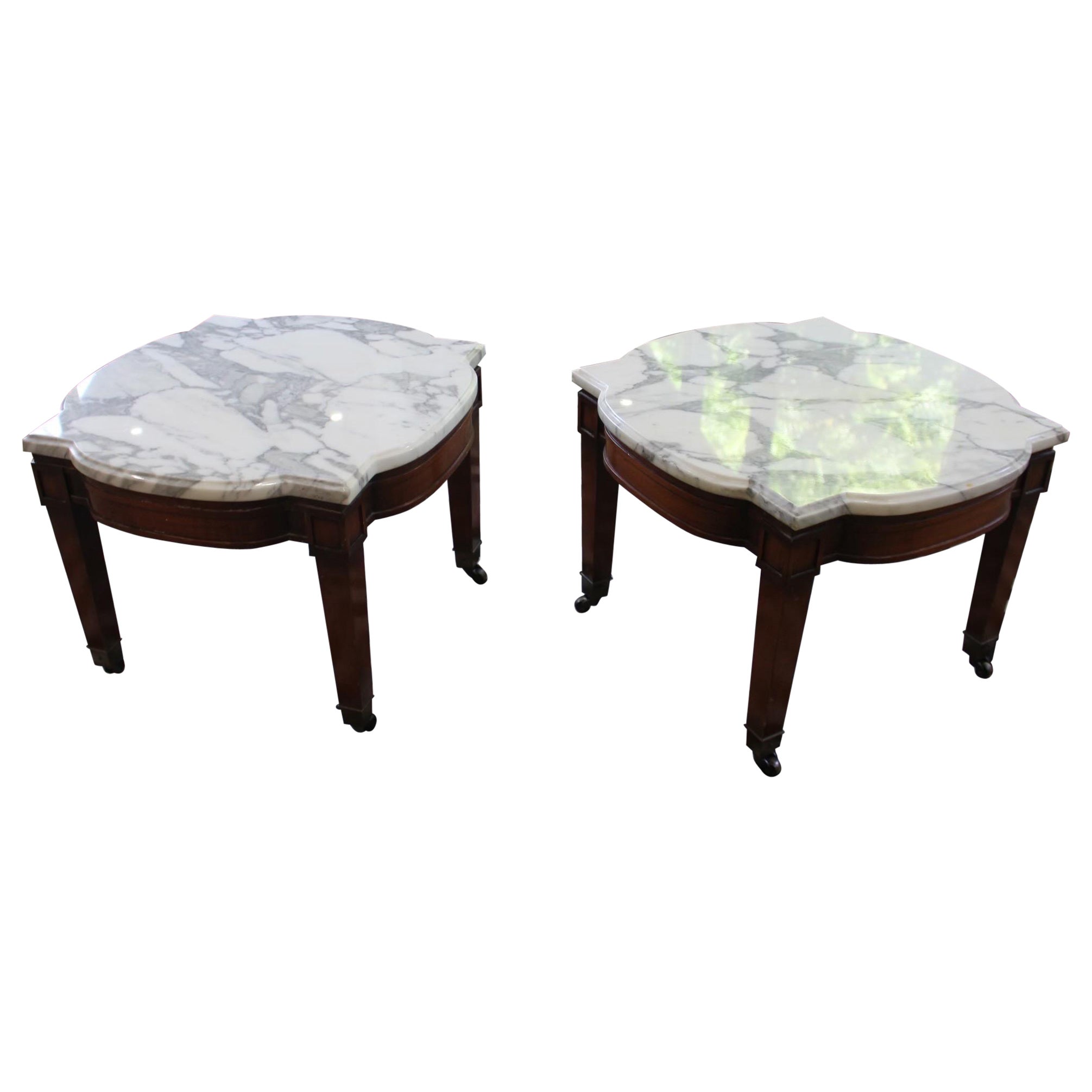 1950’s Regency French Mahogany Marble Side Tables - Set of 2 For Sale