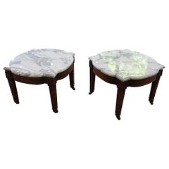 Vintage 1950’s Regency French Mahogany Marble Side Tables - Set of 2