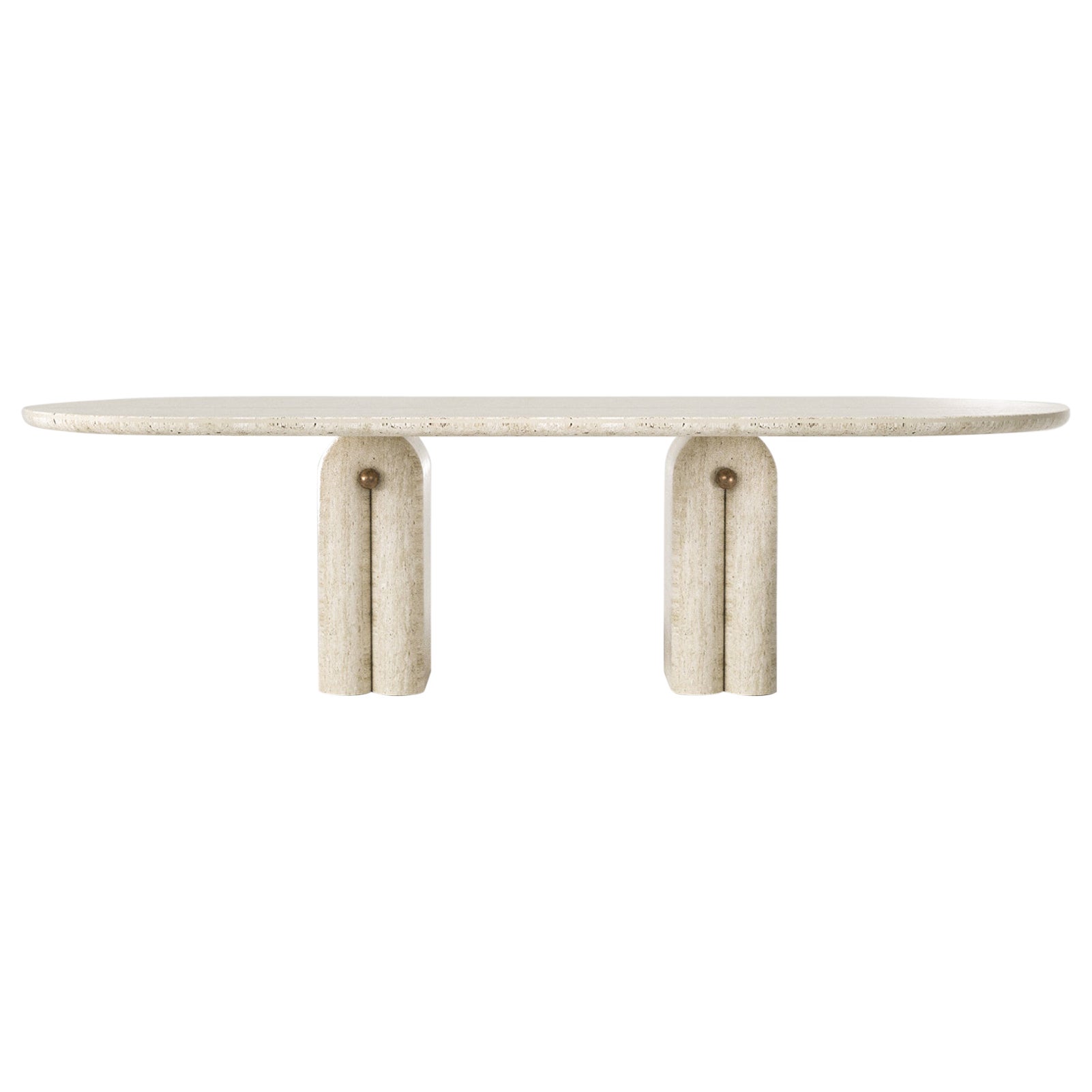 Solid Travertine & Brass Dining Pearl Table by Arthur Vallin For Sale