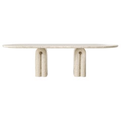 Solid Travertine & Brass Dining Pearl Table by Arthur Vallin