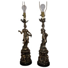 Vintage Pair of 1930s Art Noveau Lady Lamps