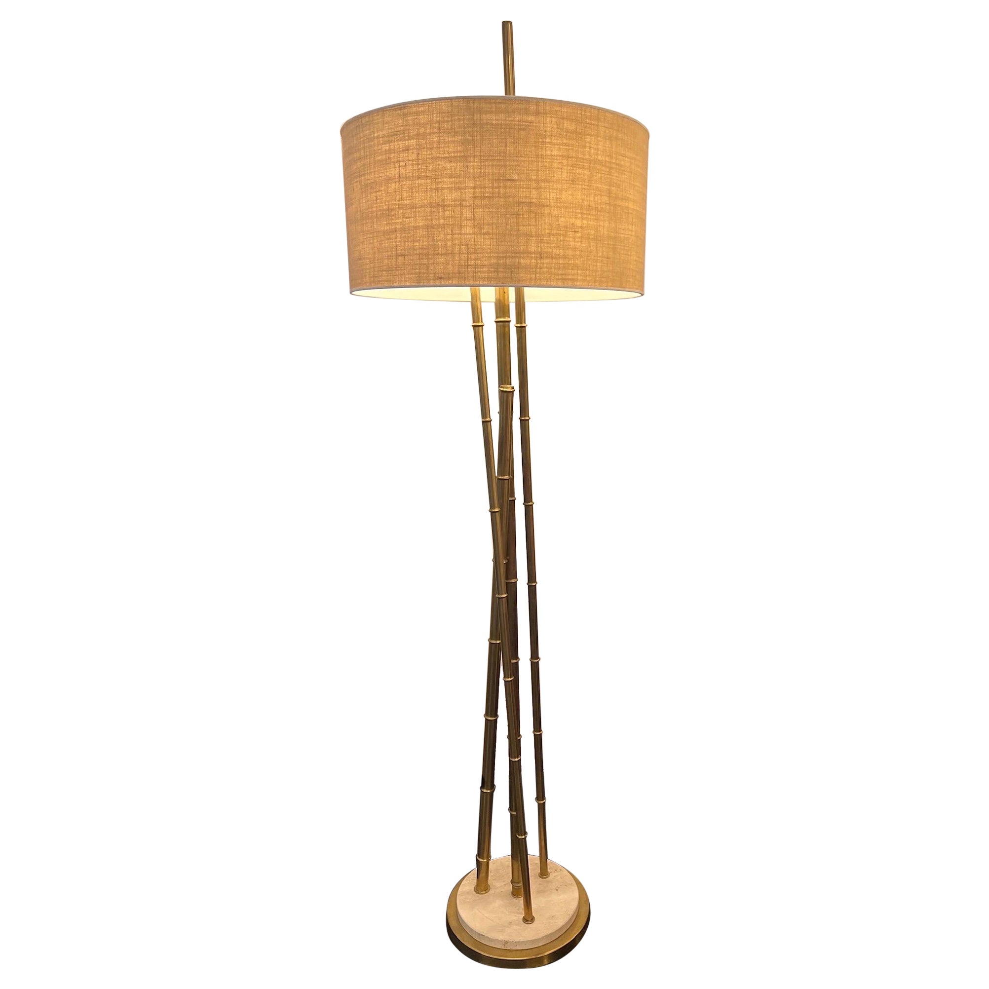 Sculptural brass bamboo floor lamp 