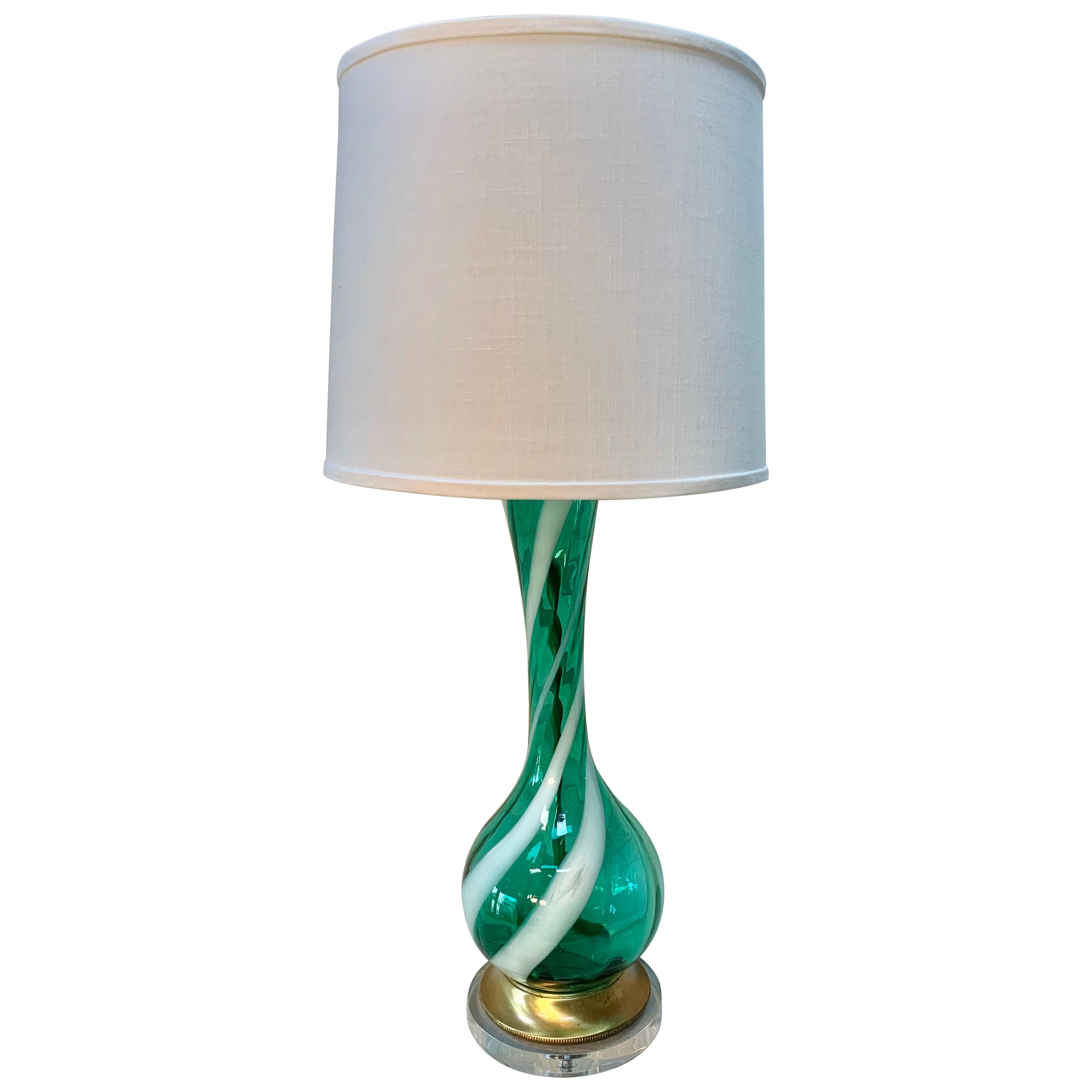 Mid 20th Century Murano Swirl Glass Table Lamp For Sale