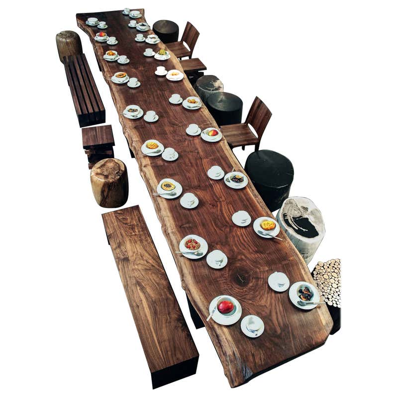 In Stock -16 Foot Single Slab Claro Walnut Cantilever Base Table For ...