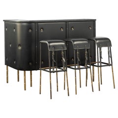 Vintage Faux Leather Bar in the Style of Jacques Adnet