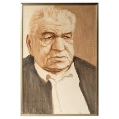 Large Portrait Of A Man By Sam Walsh, Original Retro Watercolour Painting 