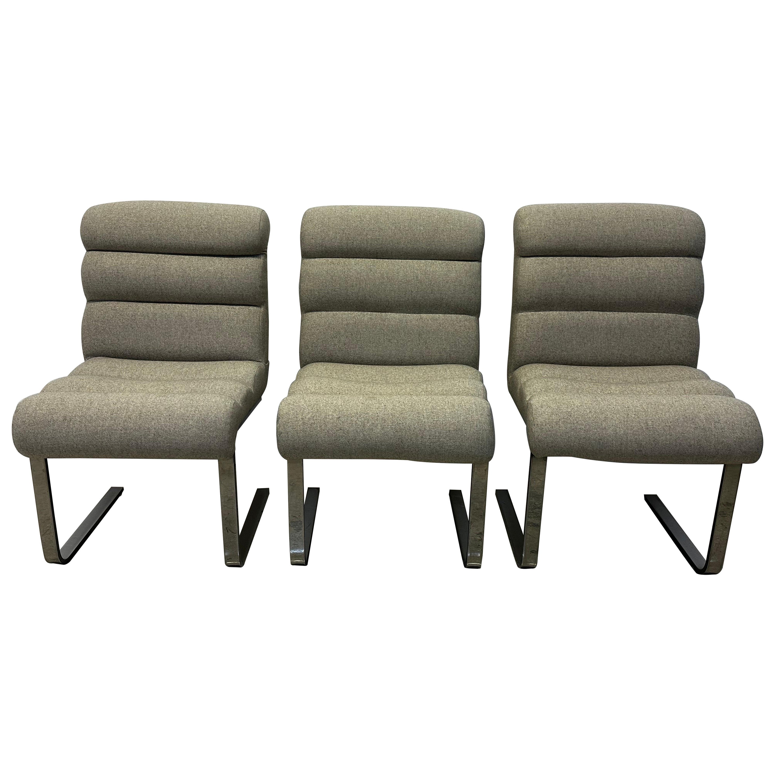 Mariani For Pace Collection Freischwingende Esszimmerstühle aus Chrom - Set aus drei Stühlen