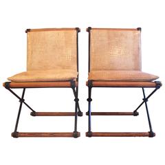 Pair of Chairs, Iron and Leather Cleo Baldon Side Chairs