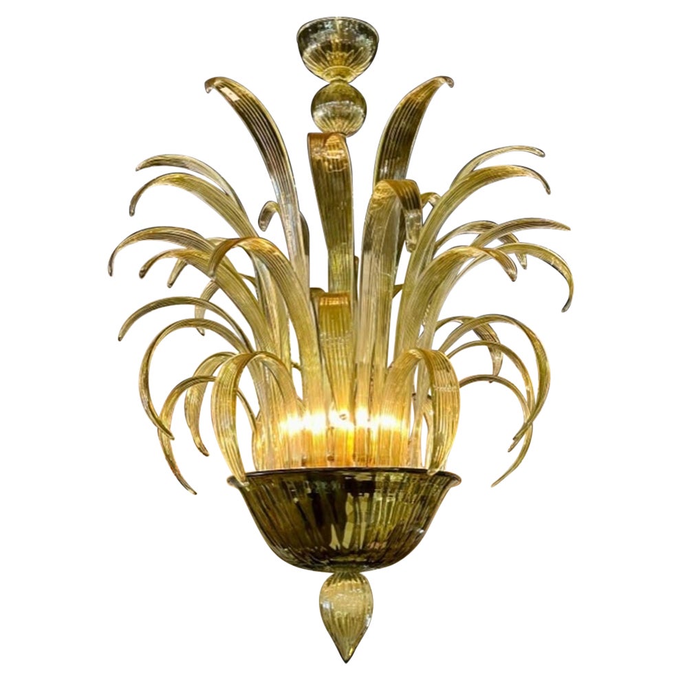 Modern Apple Green Murano Glass Leaf Chandelier