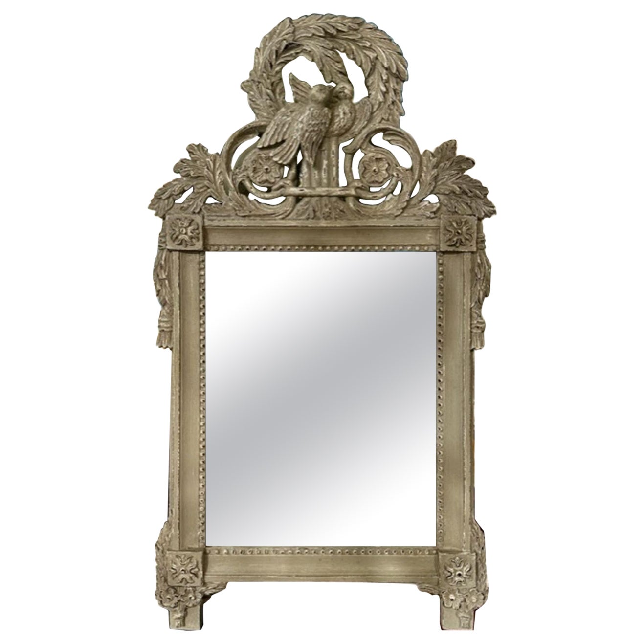 19th Century French Louis XVI Style Carved and Painted Petite Mirror For Sale