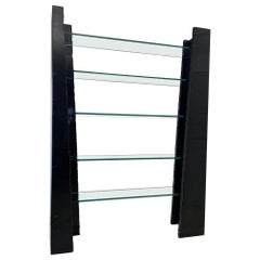 Vintage 1980s Stone International Post-Modern Black Marble Glass Shelving Unit Italian