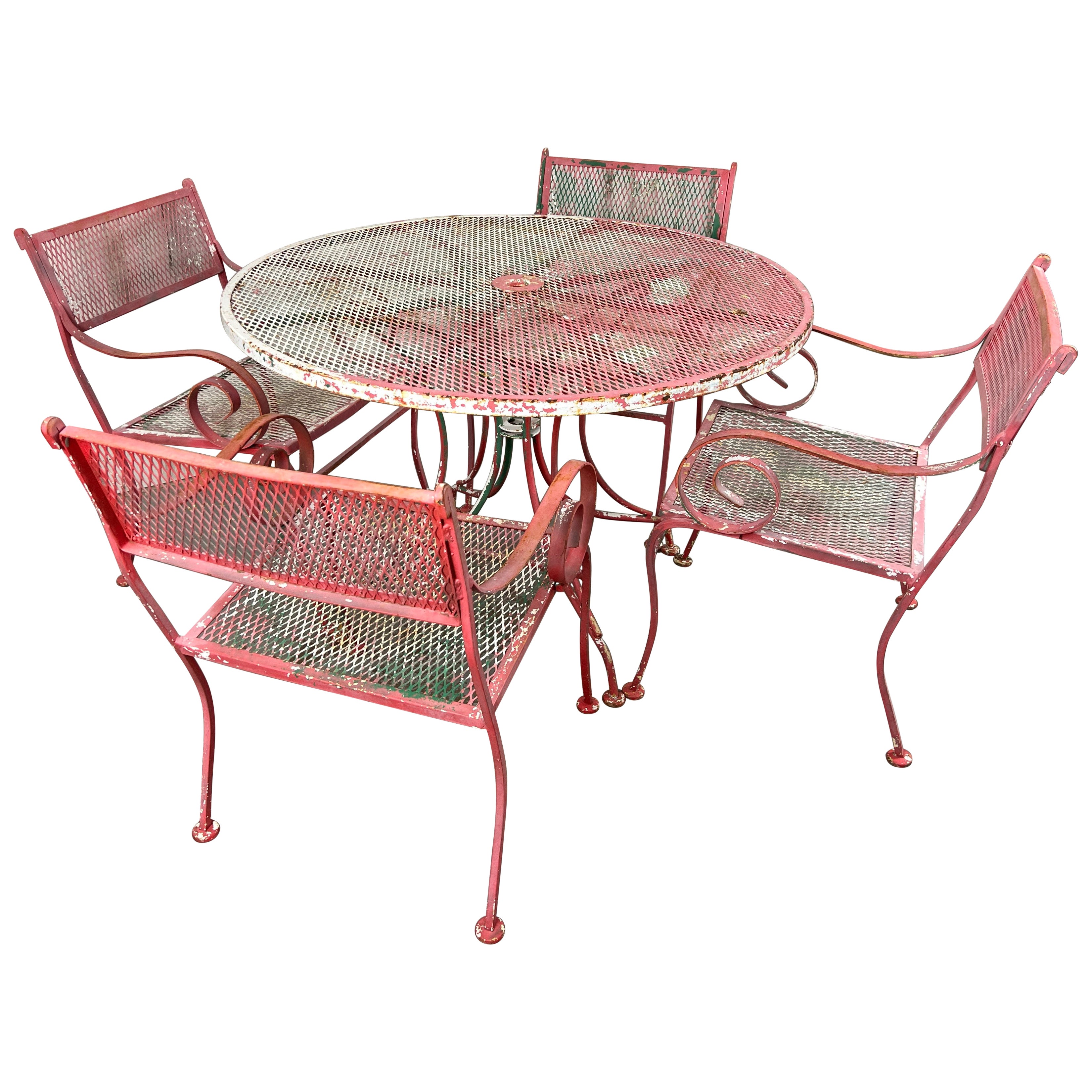 5 Piece Woodard Patio Table and Four Chairs For Sale