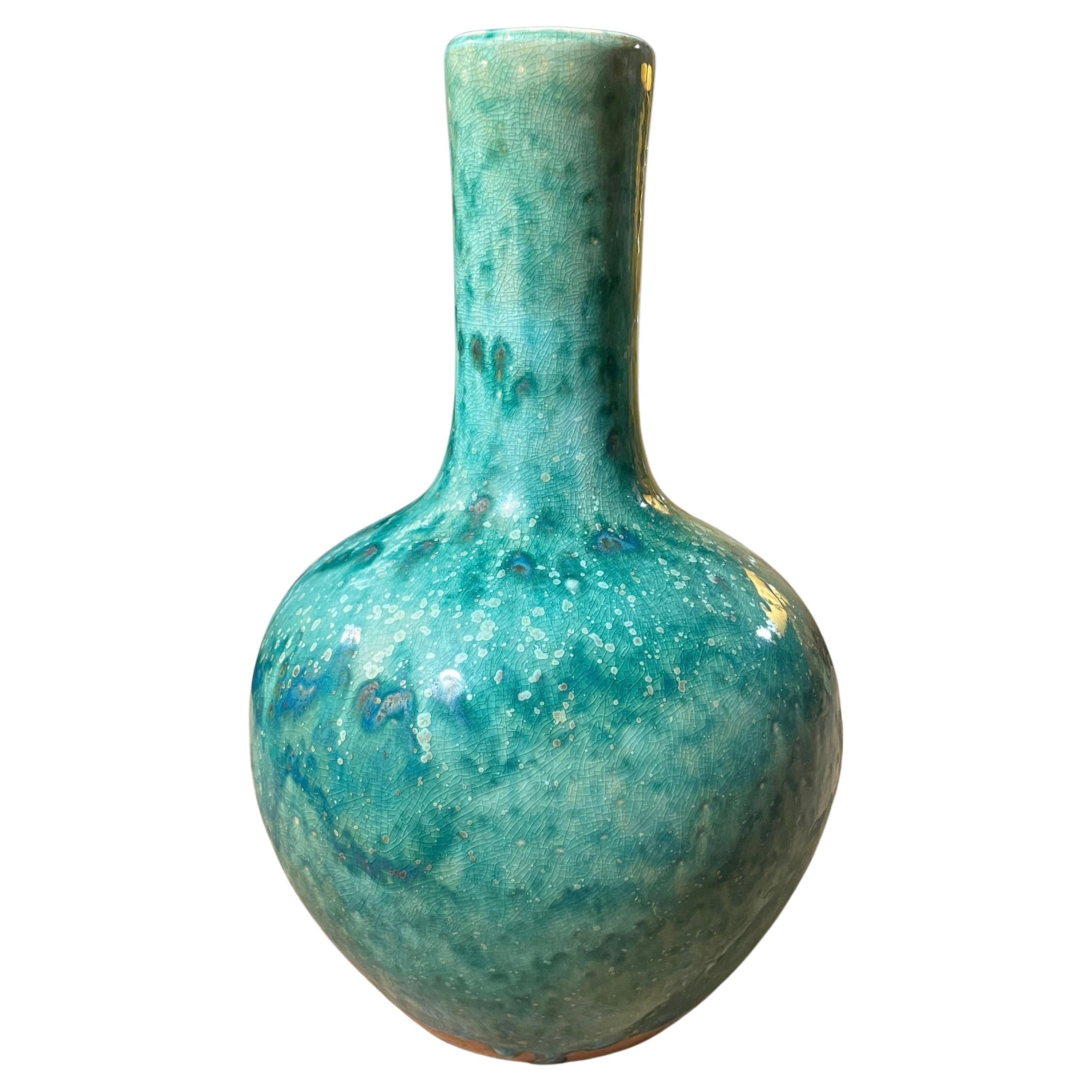 Turquoise Mottled Glaze Funnel Shape Vase, China, Contemporary For Sale