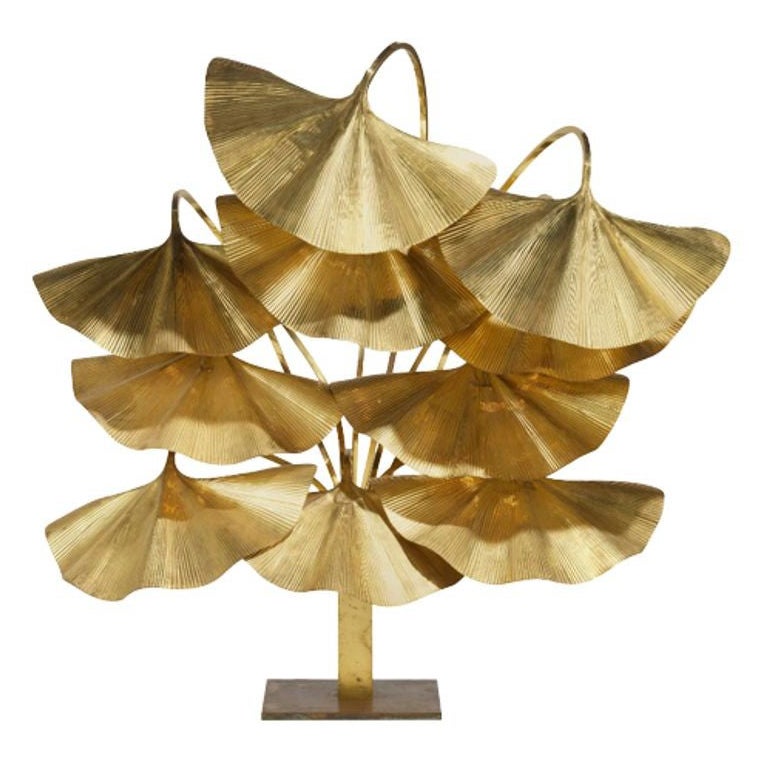 Tommaso Barbi, Bottega Gadda, lampadaire Ginkgo moderne du milieu du siècle dernier, laiton, 1970