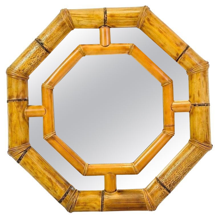 Octagon Shaped Bamboo Mirror in the style of Karl Springer. For Sale