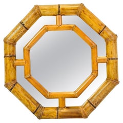 Octagon Shaped Bamboo Mirror in the style of Karl Springer.