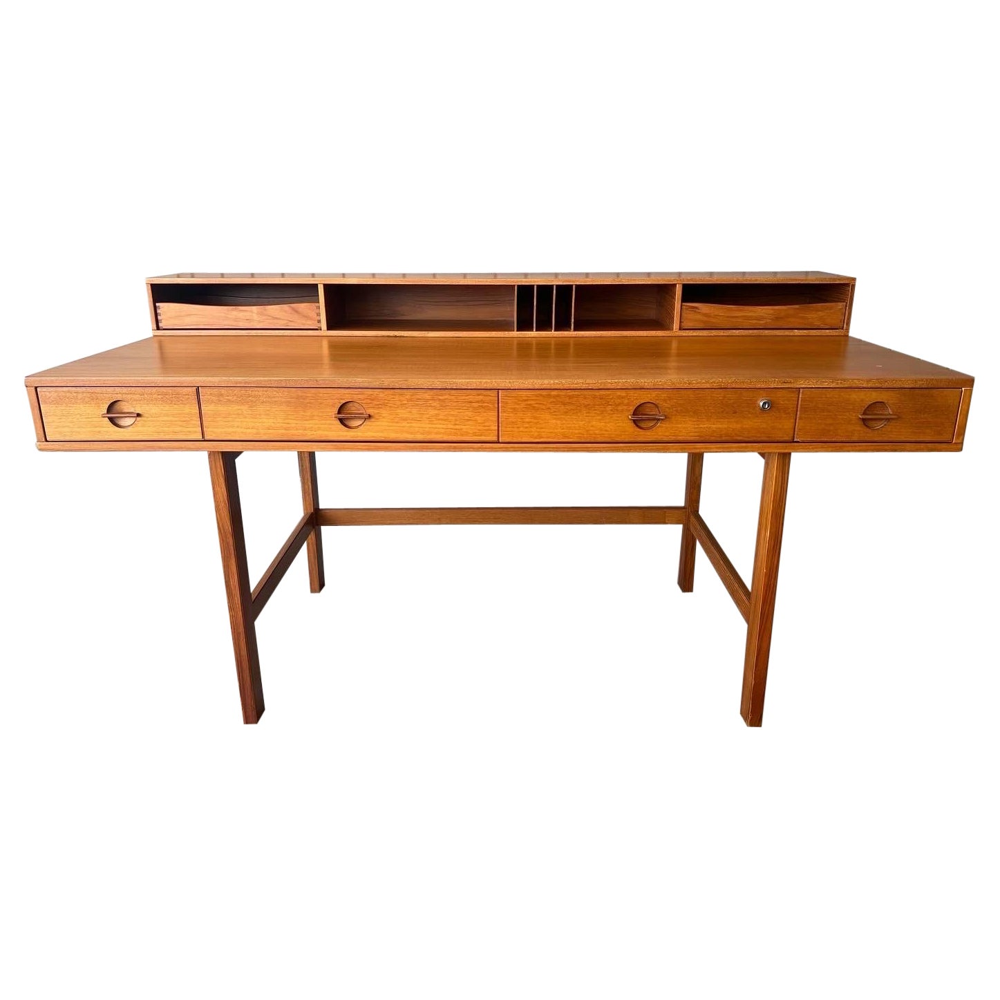 Vintage 1970s Danish Mid Century Modern Teak Wood Lovig Desk For Sale