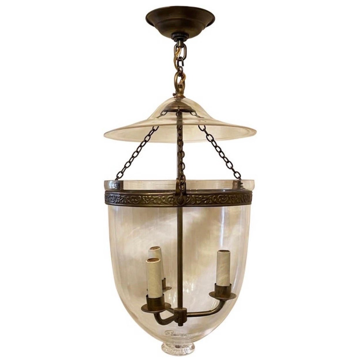 Fine Regency Vaughan Designs English Bronze Bell Jar Blown Glass Lantern
