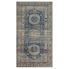 Handgewebter antiker blauer Khotan-Teppich aus Ostturkestan