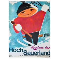Affiche vintage d'origine, Hochsauerland Ski - DB Railway, 1974 