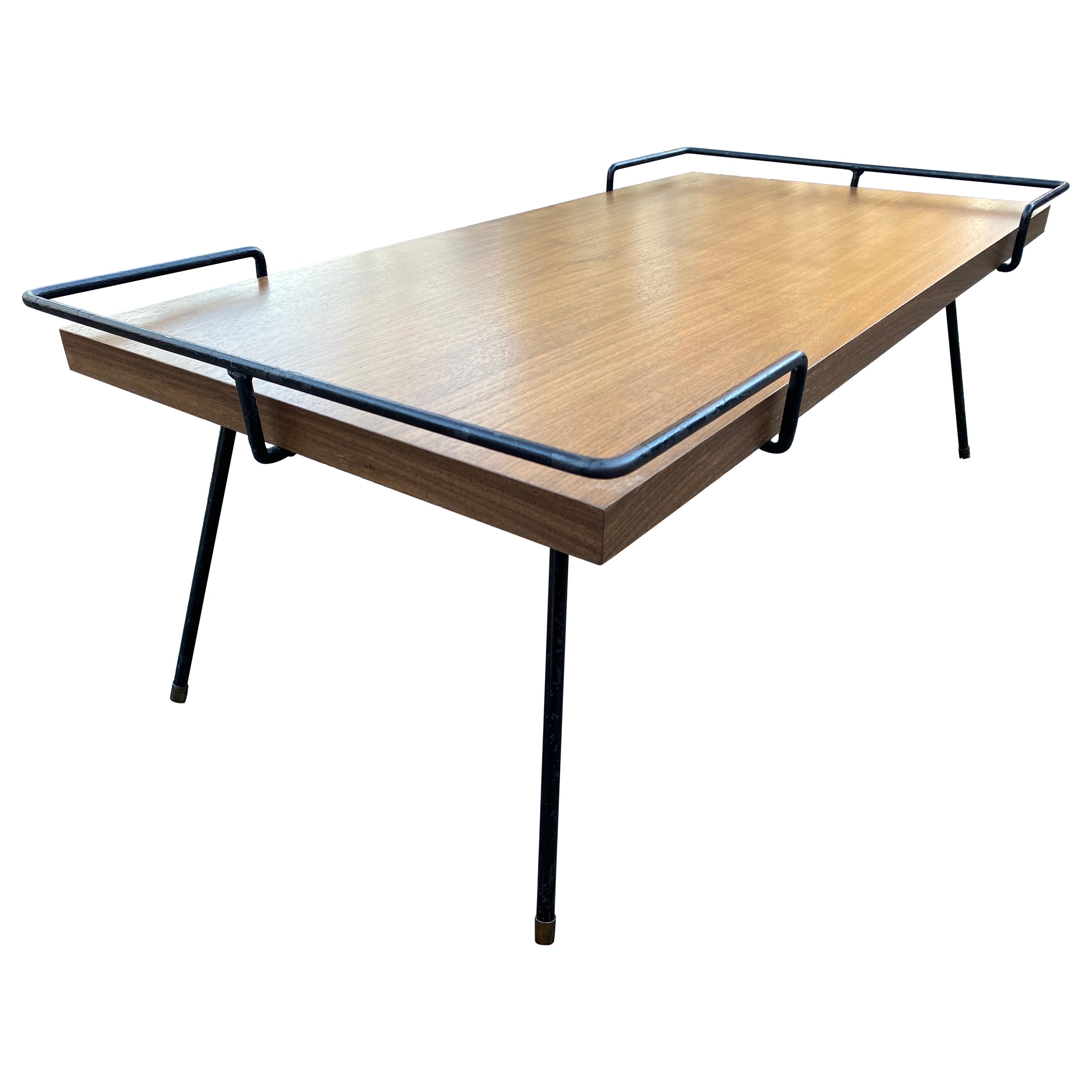 Tony Paul Style Iron and Walnut Coffee Table For Sale