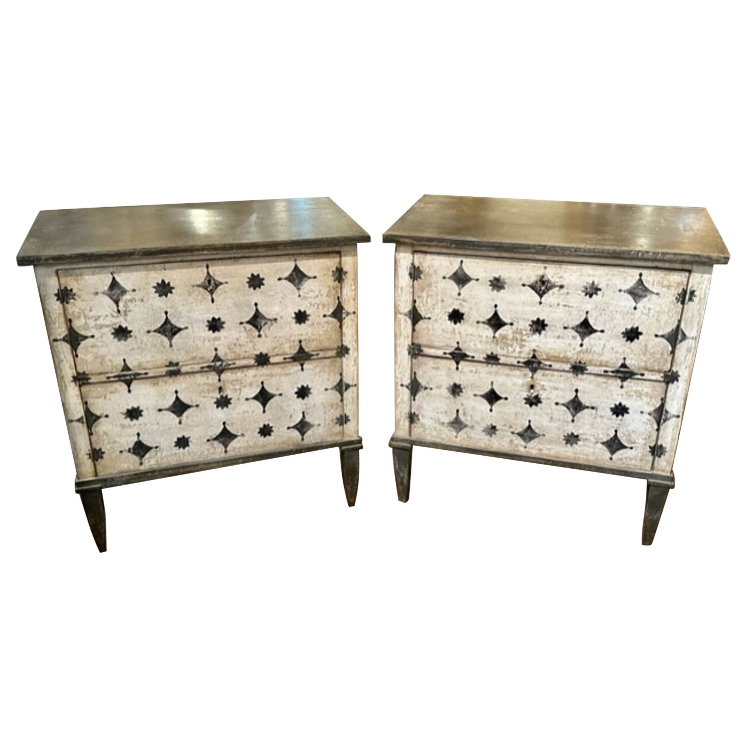 Pair of German Neo-Classical Hand Painted Bedside Tables For Sale