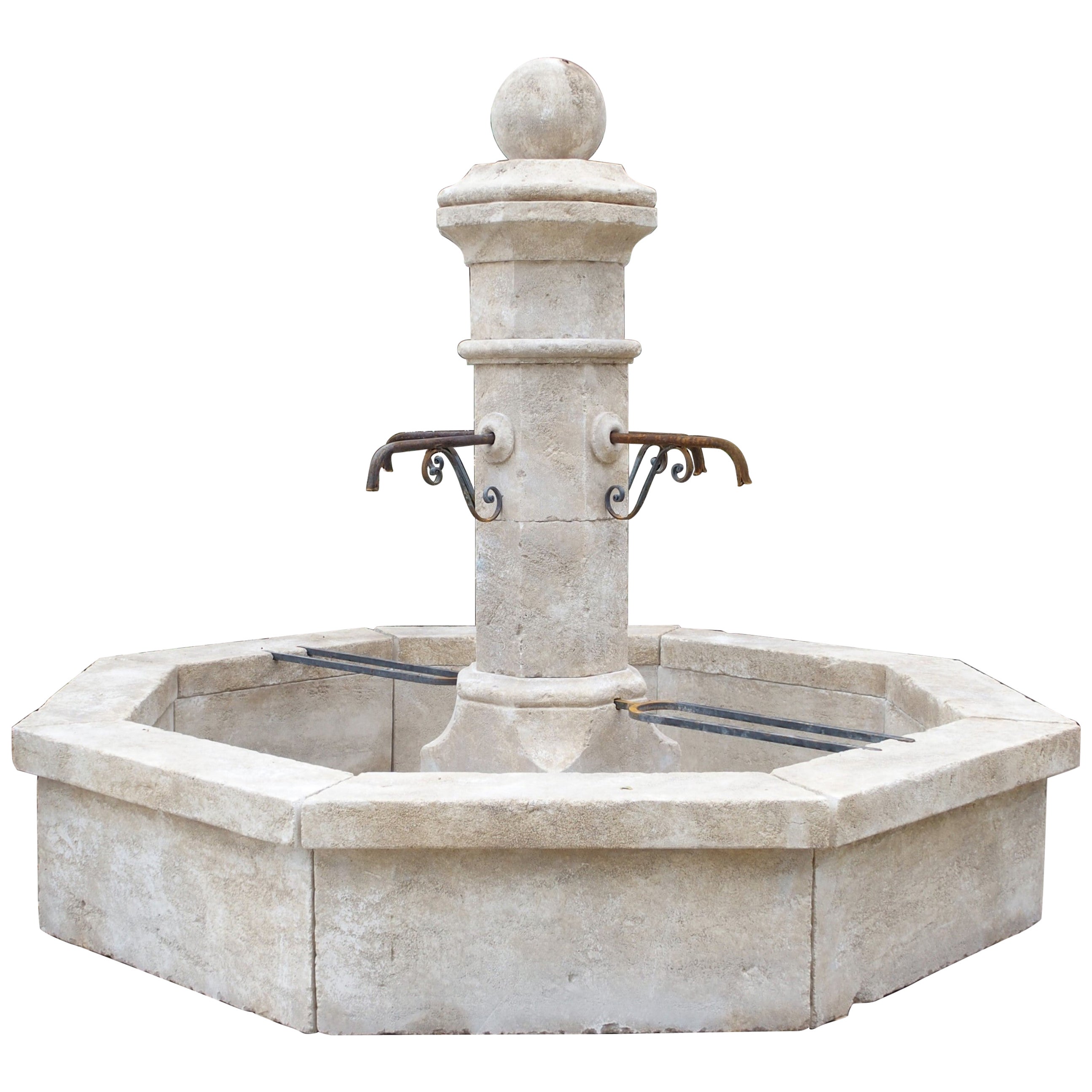 Large Carved Limestone Village Center Fountain from the South of France, 101 in. For Sale