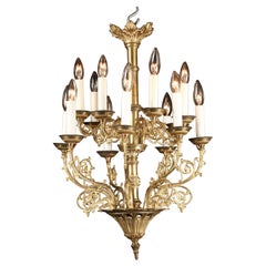 French Mid 20th Century Bronze Two Tier Chandelier, Louis XVI Style