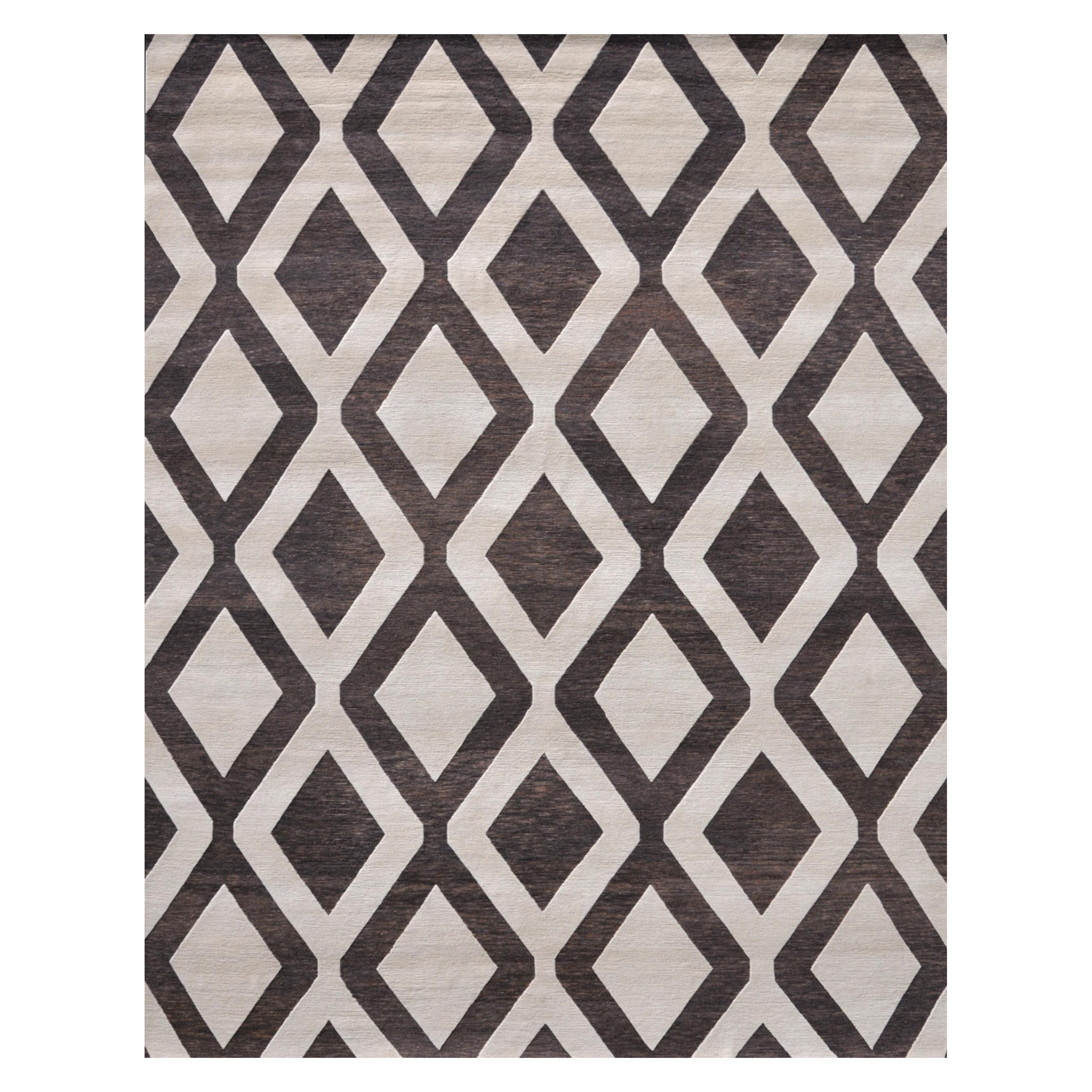 "Crossover - Brown & Cream" /  9' x 12' / Hand-Knotted Wool Rug For Sale